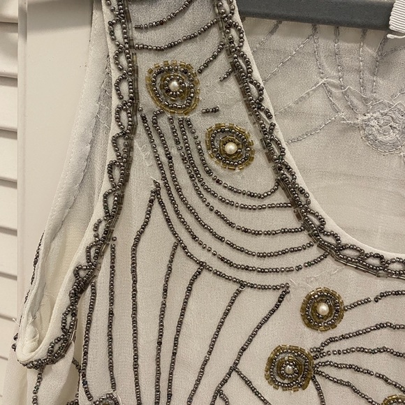 Cream and Silver Beaded Tank Top - Picture 3 of 5